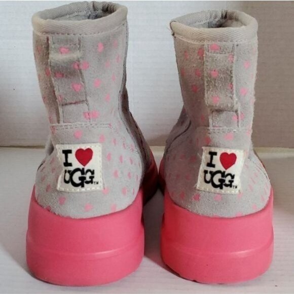 I Heart Ugg Boots Mini Boot Leather Gray Hot Pink Mini Women's WOMAN'S 7 - Picture 3 of 16